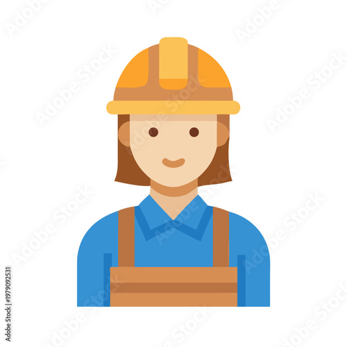Flat Vector Portrait of a Female Construction Worker with Hard Hat