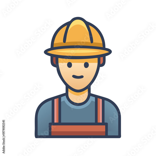 Illustration of a construction worker wearing a helmet and overalls on black background