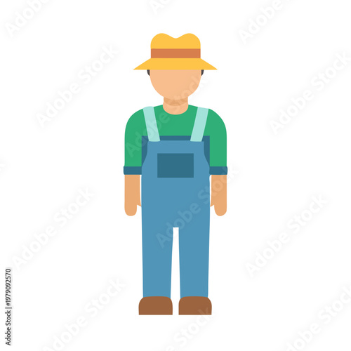 Flat vector illustration of a farmer in overalls and hat on black background