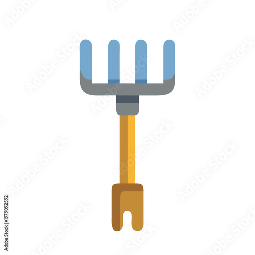 Illustration of a light blue and brown gardening hand fork on black