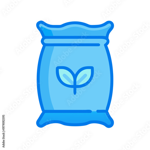 Stylized bag with leaves icon illustration with vibrant blues on black backdrop