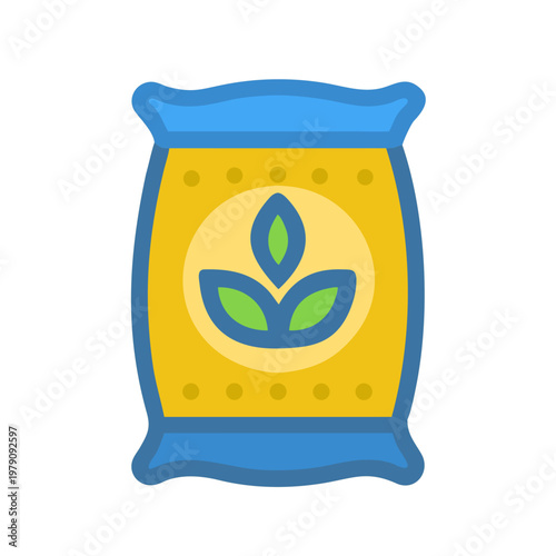 Isolated bag of fertilizer with leaves symbol on black background for farming