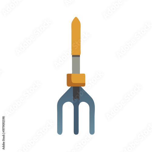 Flat illustration of a handheld garden fork against a black background