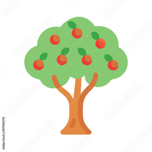 Flat design apple tree with red apples and green leaves illustration isolated