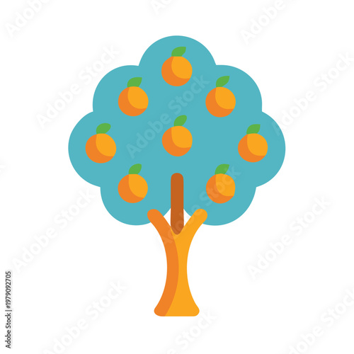 Stylized orange tree on black background, vector illustration, flat design