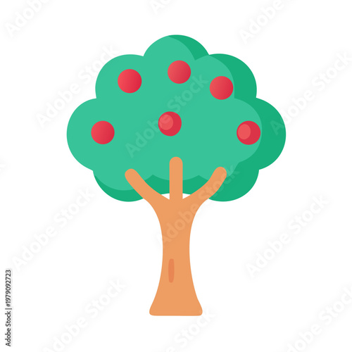 Stylized vector illustration of an apple tree with red fruits on black background