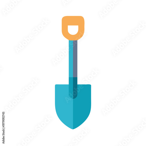 Minimalist illustration of a blue shovel with a tan handle on black background
