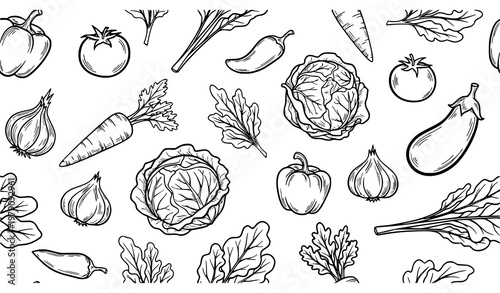 Hand drawn vegetable doodle seamless pattern organic food vector isolated on white background