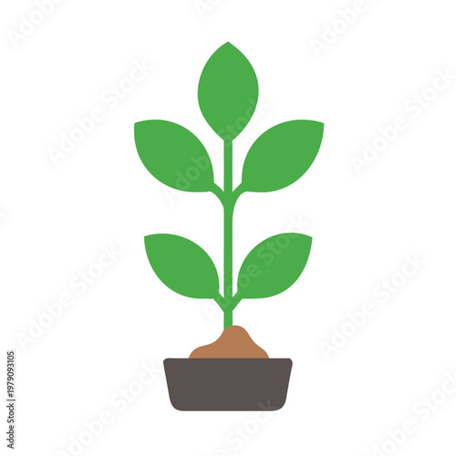 Flat Vector Illustration of a Potted Seedling on a Black Background