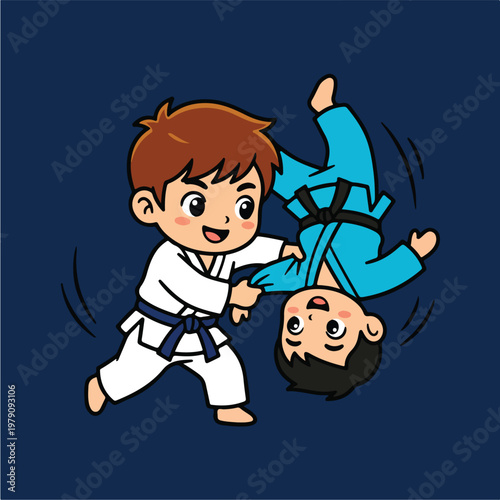 Kids in martial arts uniform.