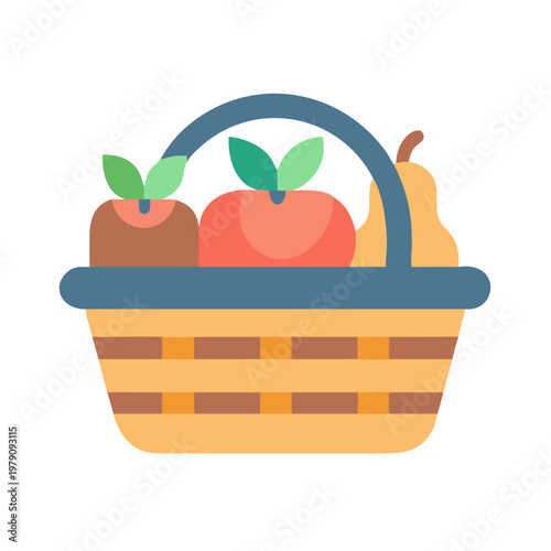A simple flat style illustration of a basket full of fruits