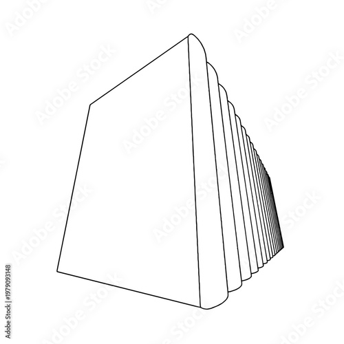 Outline for Coloring of Hardcover Book with Bookmark on White Background. Vector Illustration.