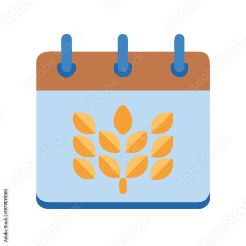 Calendar icon with wheat design for agriculture and harvest themed events