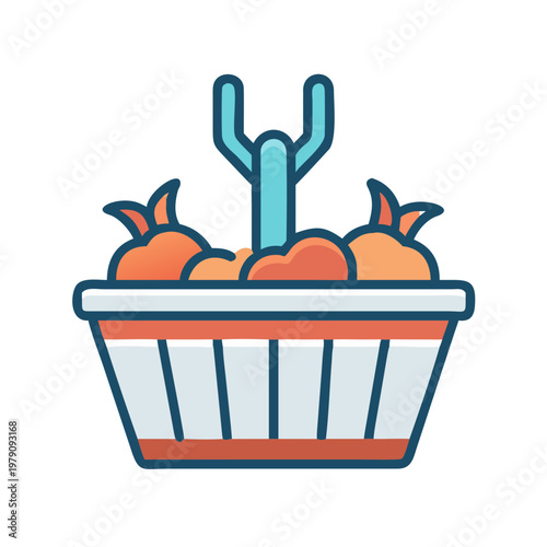 Illustration of a basket full of oranges isolated against a black background