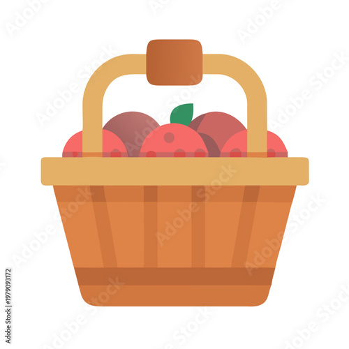 Minimalistic basket filled with apples illustration on a black background for designs