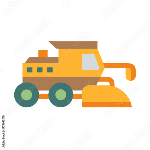 Isolated flat vector harvester illustration with black background for agriculture technology