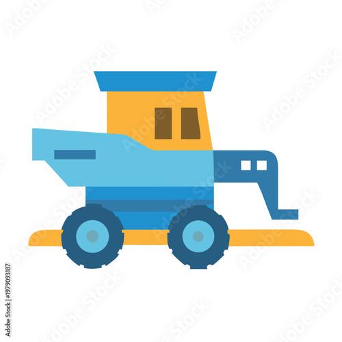 Stylized flat vector illustration of a combine harvester for agricultural purposes