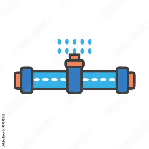 Irrigation system stock image of a blue watering pipe with water drops
