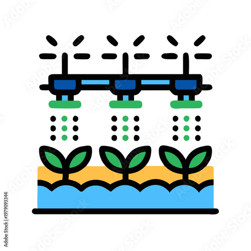 Stylized icon representing an automated irrigation system for a sustainable garden or farm
