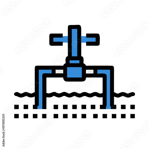 Blue plumbing pipes and fittings isolated on black background, stylized illustration