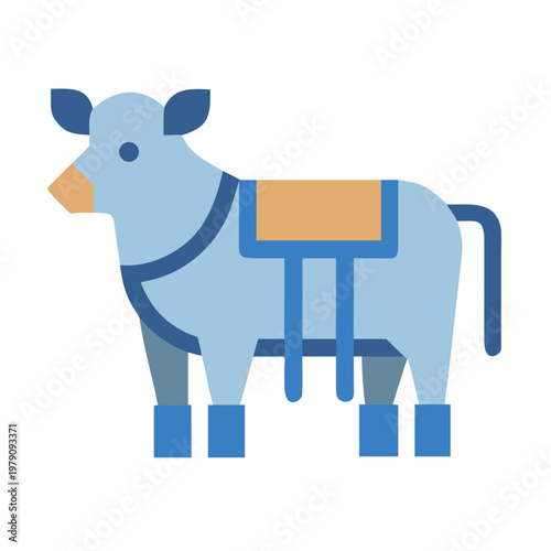 Stylized Icon of a Decorated Ox with Saddle and Harness Against Black Background