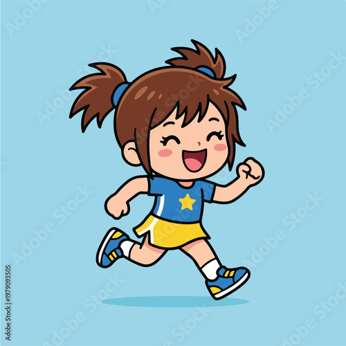 Little Girl Running with Smiling.
