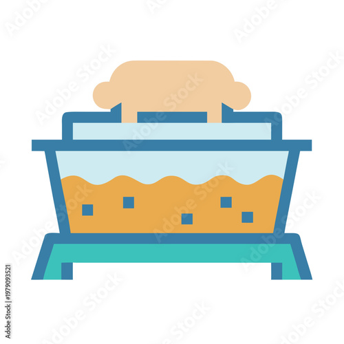 Stylized fish aquarium illustration with water, sand and a hidden fish