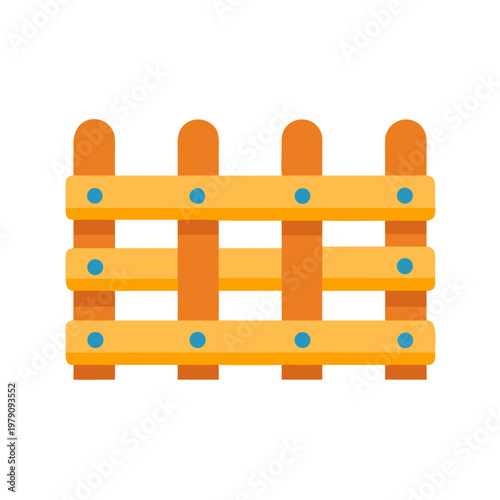 Orange wooden fence section with blue accents on black background, flat style