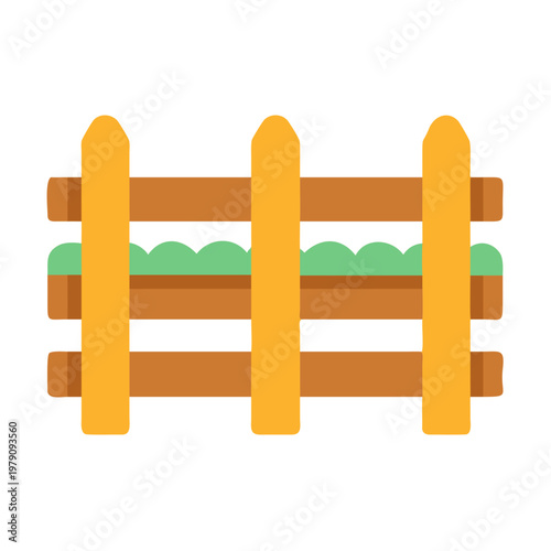 Simple flat illustration of a wooden garden fence with grass behind it