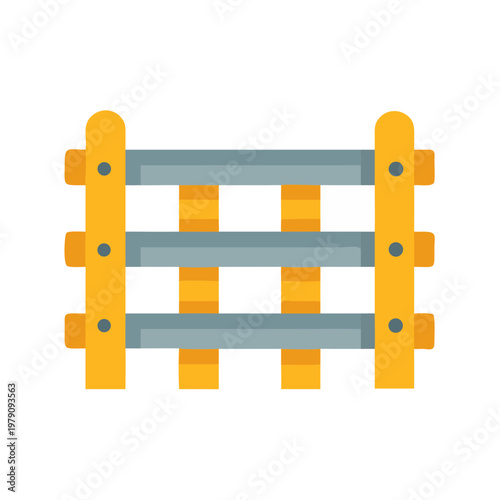 A flat illustration of a wooden and metal fence against a black background