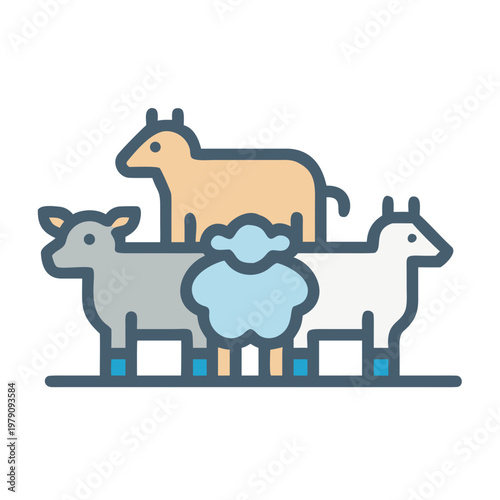 Farm Animal Icons: A minimal stack illustration of a cow, sheep, and goat