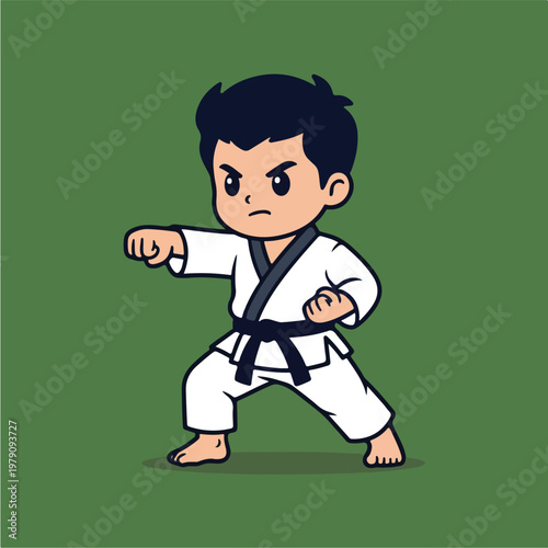 Young Boy Karate Stance Action.