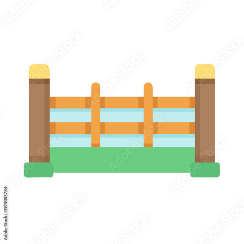 Simple flat illustration of a wooden fence against a black background on grass
