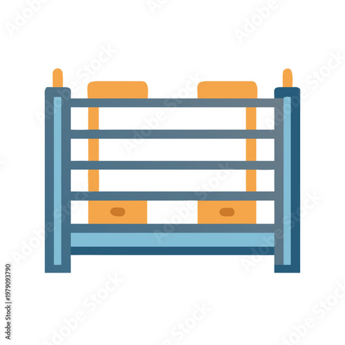 Stylized flat illustration of a blue bunk bed against a black background