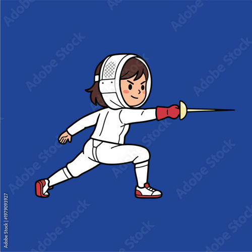 Young girl fencer in action.