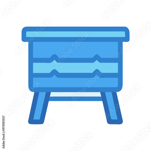 Blue wooden beehive icon on black background in flat vector design
