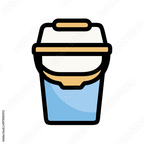 Simple illustration of a stylish blue and white storage container with gold details