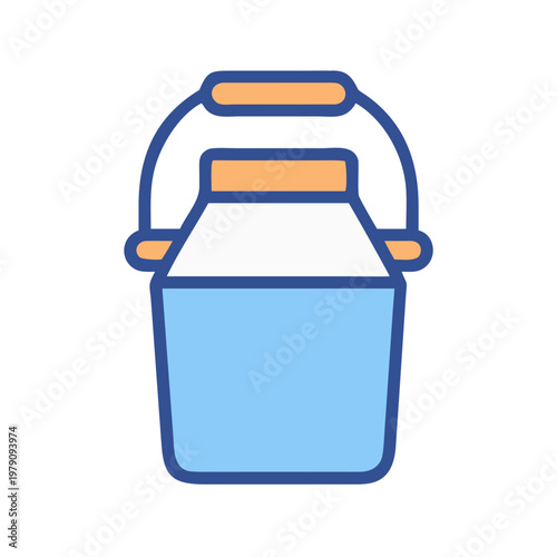 Iconic vector illustration of milk bucket filled with white milk on black background