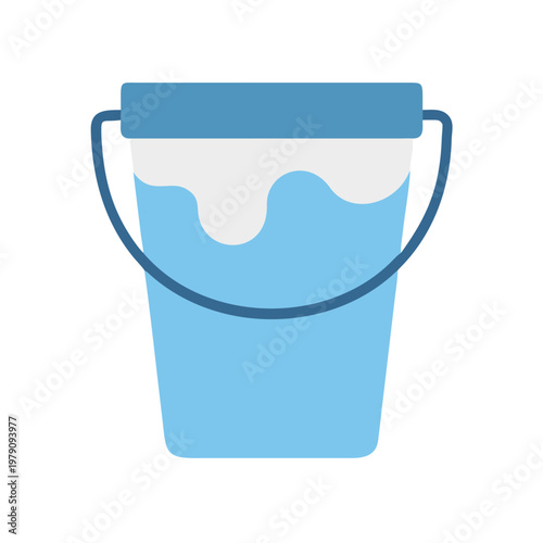 Minimalist Blue Bucket Illustration with White Paint Drips on a Black Background