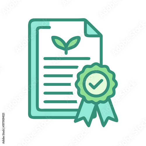 Eco-Friendly Certification: Document with Seedling and Seal Guaranteeing Environmental Standards Compliance on a Black Background