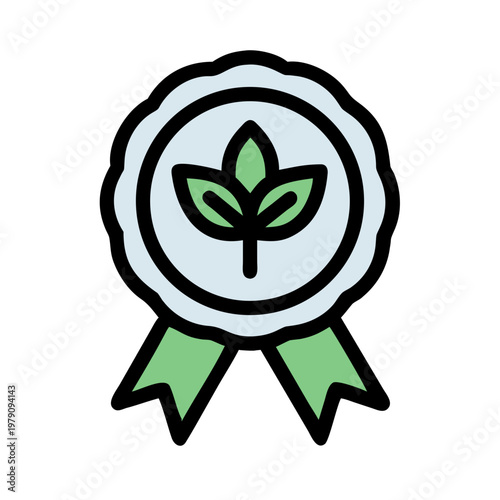 Eco-friendly product certification badge with leaves on black background vector graphic