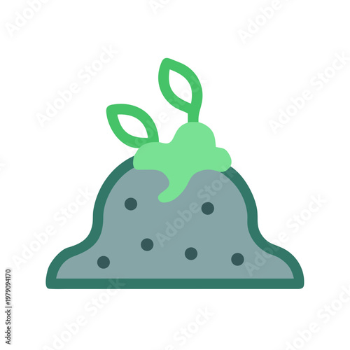 Abstract illustration of a small garden hill with green sprouts and gray background