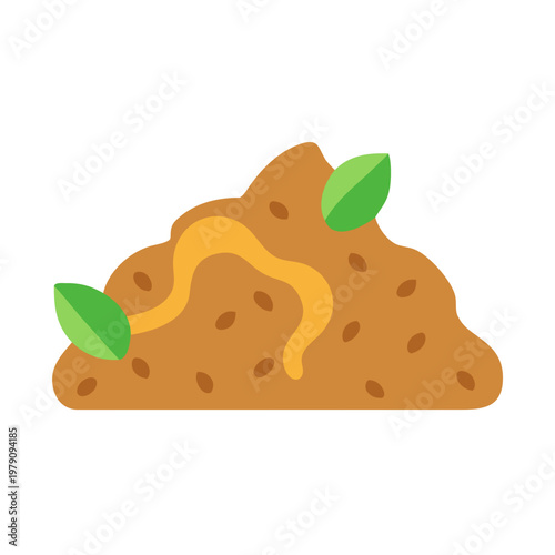 Stylized vector illustration of a hill of soil with sprouts and leaves.