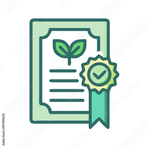 Certified organic document featuring plant icon and seal of approval on black background
