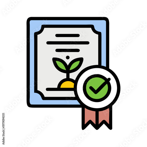 Certified organic agriculture certificate with plant symbol and validation badge for sustainability