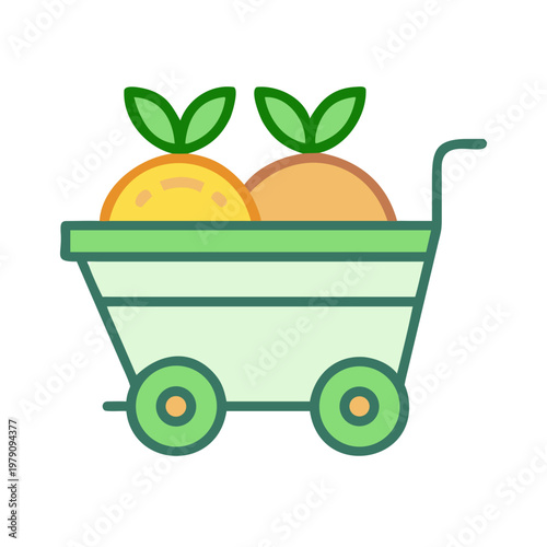 Shopping cart filled with fresh fruits illustration on a black background for web