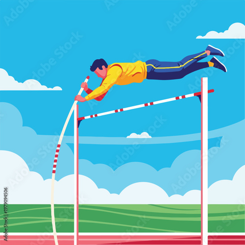 A man in athletic attire clearing a hurdle on a track