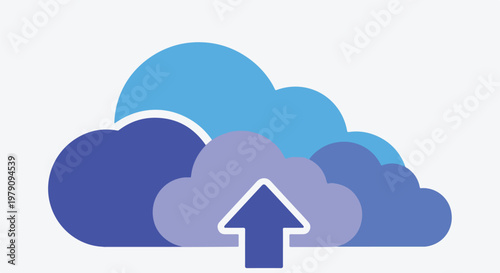 Cloud with upward pointing blue arrow.