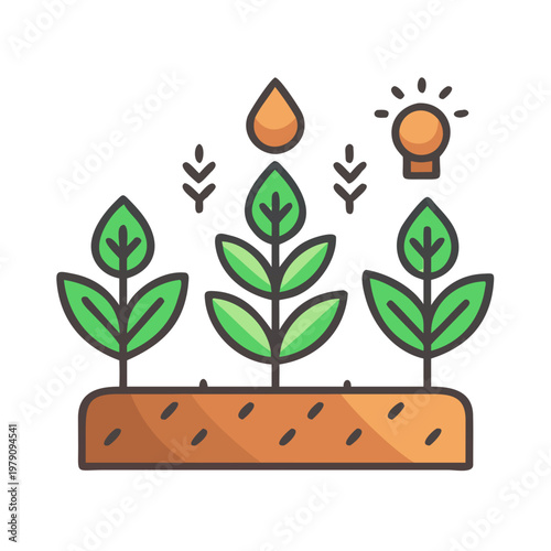 Line art style crop seedling illustration showing agricultural idea of growth and life