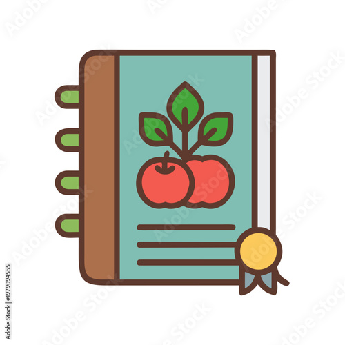 A recipe book illustration with apples and a seal, flat design style